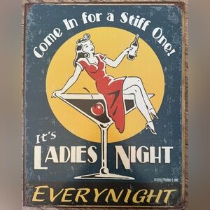 Ladies Night Retro Pin-Up Sign - Red & Yellow